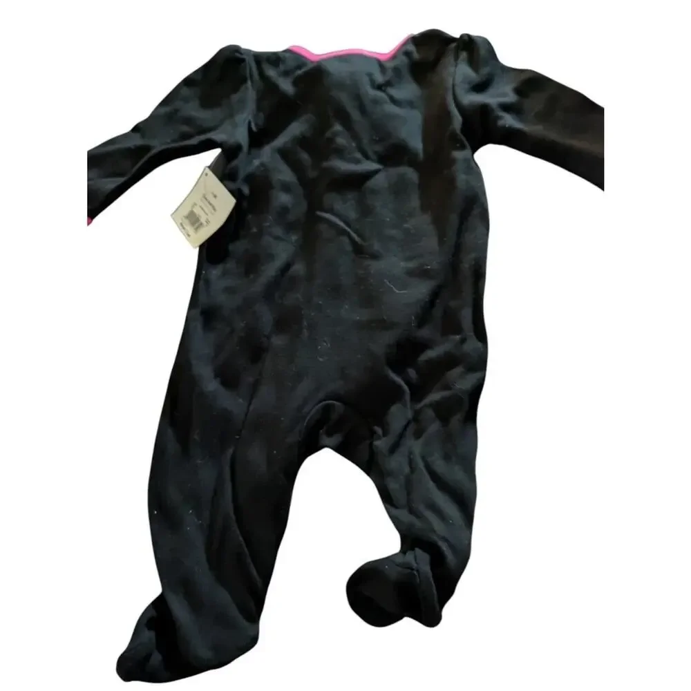 Baby Girls Pink Black Halloween Skeleton 1 Piece Sleeper Footed 0-3 Months New